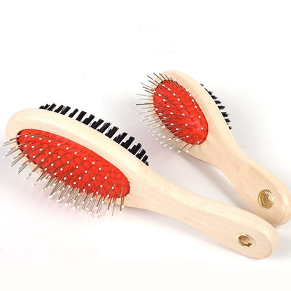Adorable Dual-Use Dog Grooming Comb with Wooden Handle